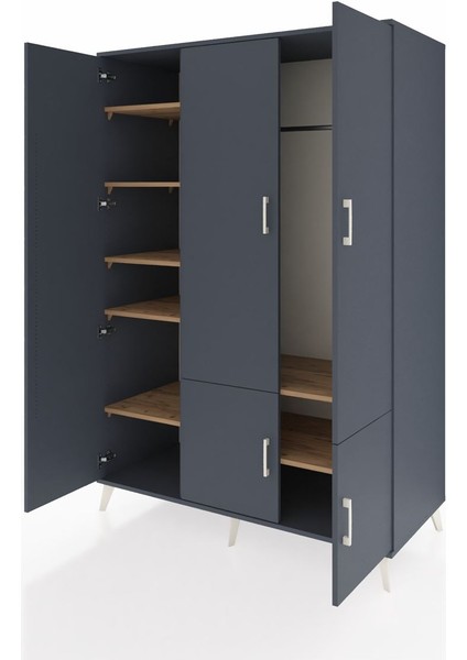 Kronos Dolap 7 Raflı 5 Kapaklı Tek Askılı 132X59X195 Antrasit-Antrasit/çam modelleri