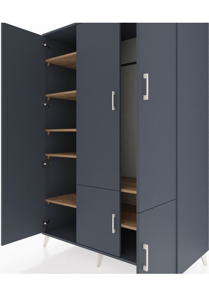 Kronos Dolap 7 Raflı 5 Kapaklı Tek Askılı 132X59X195 Antrasit-Antrasit/çam fırsatları