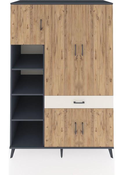 Kronos Dolap 8 Raflı Tek Çekmeceli 5 Kapaklı 132X59X195 Antrasit-Çam/aytaşı