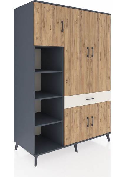 Kronos Dolap 8 Raflı Tek Çekmeceli 5 Kapaklı 132X59X195 Antrasit-Çam/aytaşı fiyatları