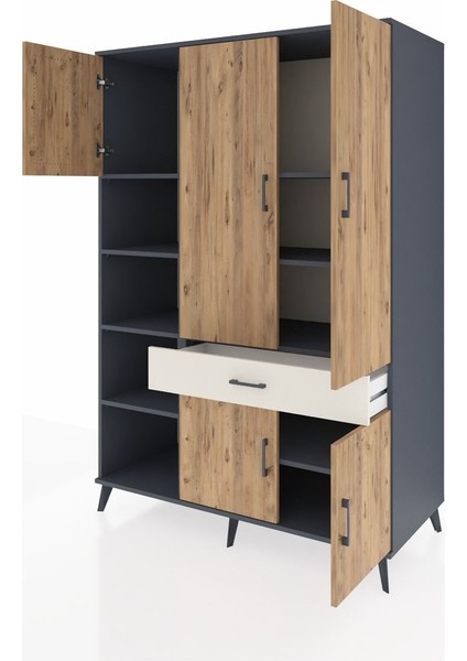 Kronos Dolap 8 Raflı Tek Çekmeceli 5 Kapaklı 132X59X195 Antrasit-Çam/aytaşı modelleri