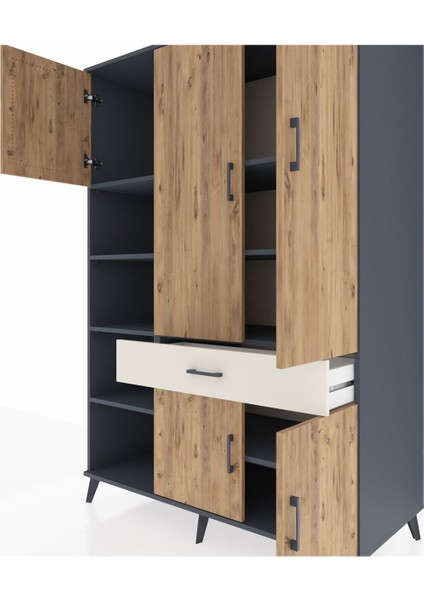 Kronos Dolap 8 Raflı Tek Çekmeceli 5 Kapaklı 132X59X195 Antrasit-Çam/aytaşı fırsatları