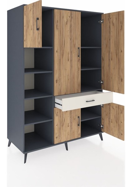 Kronos Dolap 8 Raflı Tek Çekmeceli 5 Kapaklı 132X59X195 Antrasit-Çam/aytaşı indirimleri