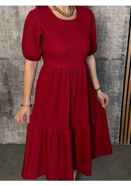 Kadın Kısa Kollu Yakası Açık Katlı Bürümcük Balon Elbise fiyatları