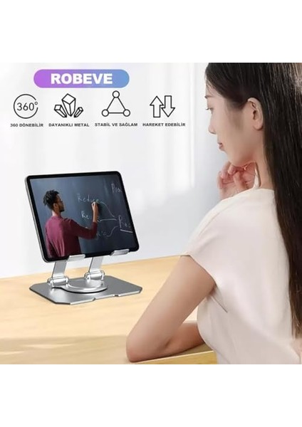Tablet Standı 360 Derece Dönebilen Tablet Stand Katlanabilir Metal Tablet Tutucu Standı Tablet ve Telefon Tutucu Stant Tablet Tutucu Metal (Metalik Gri) modelleri
