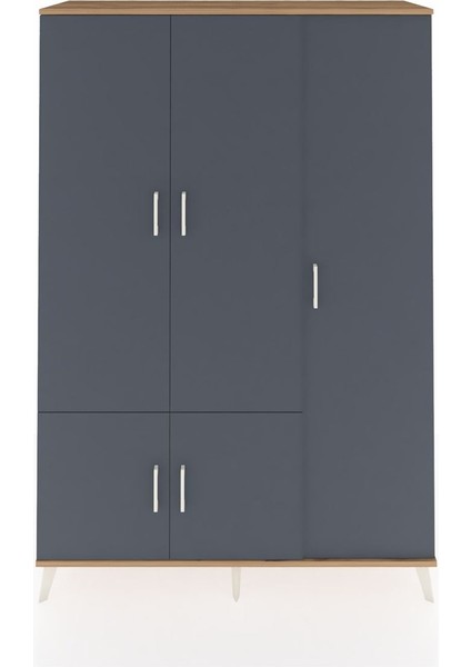 Hyperion Dolap 7 Raflı 5 Kapaklı Tek Askılı 132X44X195 Çam-Antrasit/çam