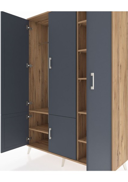 Hyperion Dolap 7 Raflı 5 Kapaklı Tek Askılı 132X44X195 Çam-Antrasit/çam fırsatları