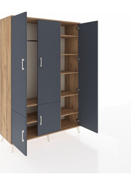 Hyperion Dolap 7 Raflı 5 Kapaklı Tek Askılı 132X44X195 Çam-Antrasit/çam indirimleri