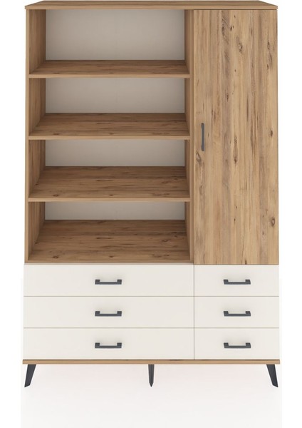 Hyperion Dolap 8 Raflı 6 Çekmeceli Tek Kapaklı 132X44X195 Çam-Çam/aytaşı