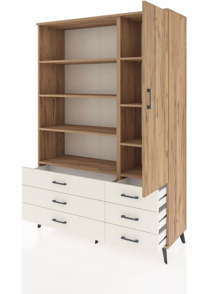 Hyperion Dolap 8 Raflı 6 Çekmeceli Tek Kapaklı 132X44X195 Çam-Çam/aytaşı modelleri