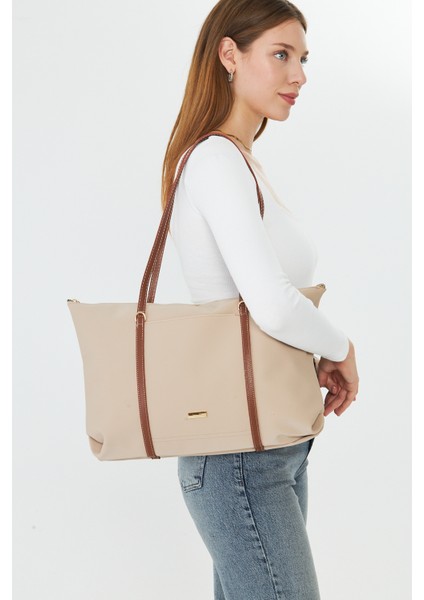 Isola Bej Büyük Boy Şeritli Kadın Omuz, Kol ve El Çantası fiyatları