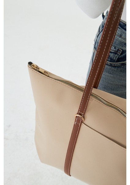 Isola Bej Büyük Boy Şeritli Kadın Omuz, Kol ve El Çantası modelleri