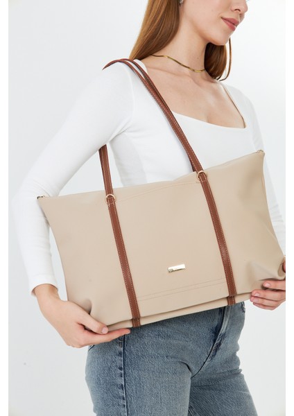 Isola Bej Büyük Boy Şeritli Kadın Omuz, Kol ve El Çantası fırsatları