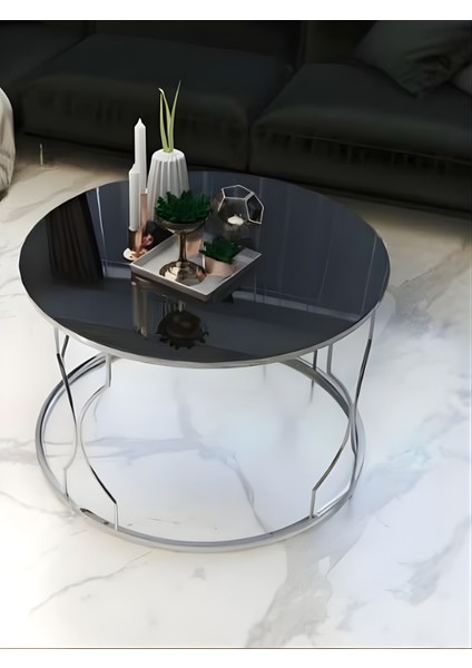 Rüya Zigon Orta Sehpa Gümüş Ayak Siyah Cam