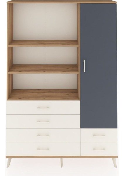 Arges Dolap 7 Raflı 6 Çekmeceli Tek Kapaklı 132X30X195 Çam-Antrasit/aytaşı