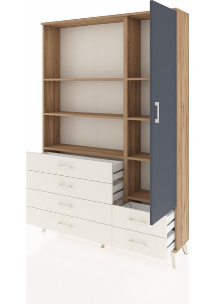 Arges Dolap 7 Raflı 6 Çekmeceli Tek Kapaklı 132X30X195 Çam-Antrasit/aytaşı modelleri