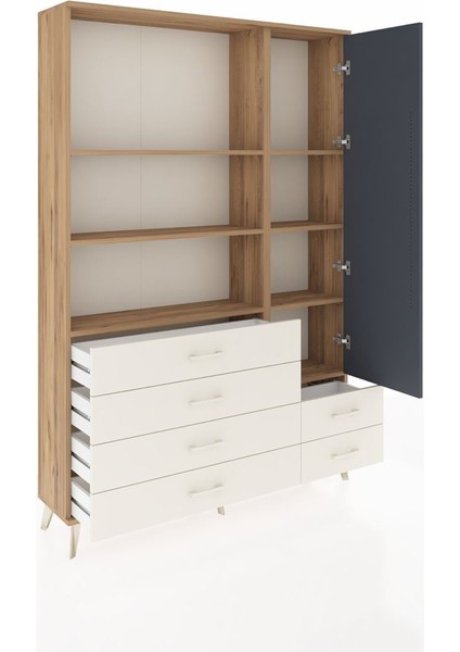 Arges Dolap 7 Raflı 6 Çekmeceli Tek Kapaklı 132X30X195 Çam-Antrasit/aytaşı indirimleri