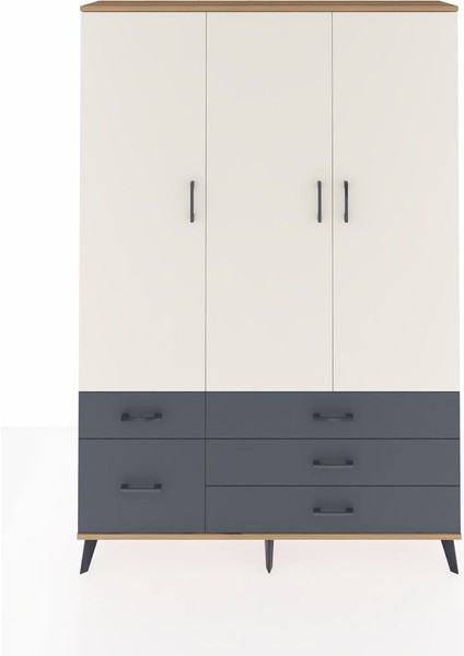 Arges Dolap 5 Raflı 5 Çekmeceli Tek Askılı 132X30X195 Çam-Aytaşı/antrasit
