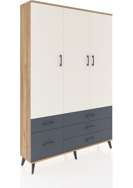 Arges Dolap 5 Raflı 5 Çekmeceli Tek Askılı 132X30X195 Çam-Aytaşı/antrasit fiyatları