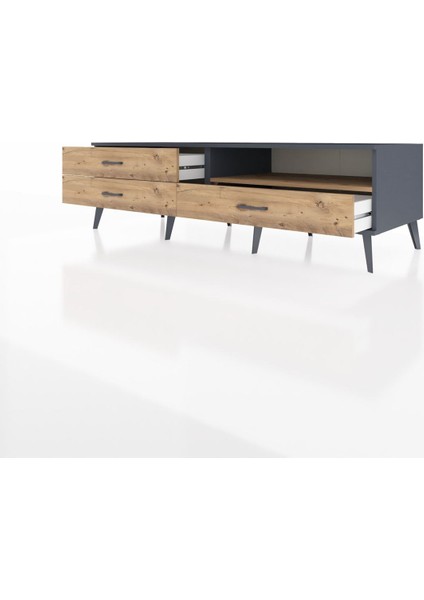 Kronos Tv Ünitesi Tek Raflı 3 Çekmeceli 176X59X51 Antrasit-Çam/çam modelleri