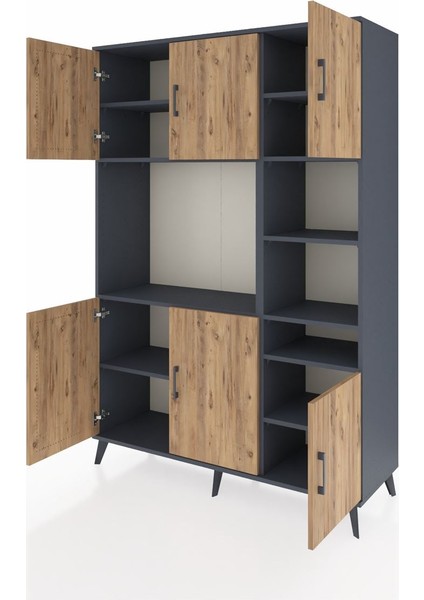 Hyperion Dolap 10 Raflı 6 Kapaklı 132X44X195 Antrasit-Çam/antrasit modelleri