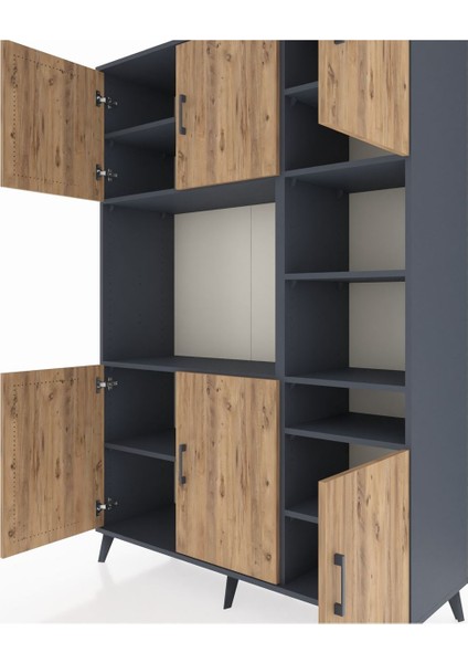 Hyperion Dolap 10 Raflı 6 Kapaklı 132X44X195 Antrasit-Çam/antrasit fırsatları