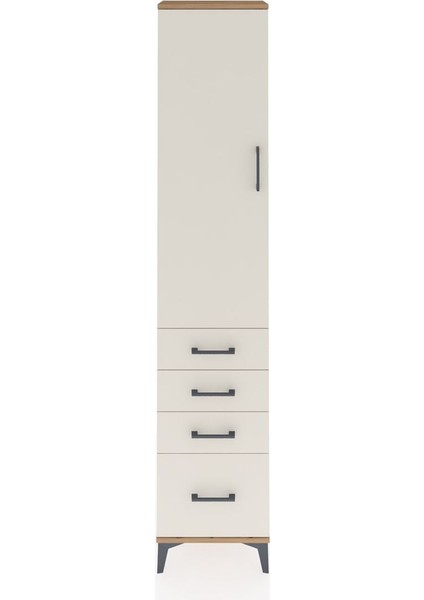 Arges Dolap 3 Raflı 4 Çekmeceli Tek Kapaklı 44X30X221 Çam-Aytaşı