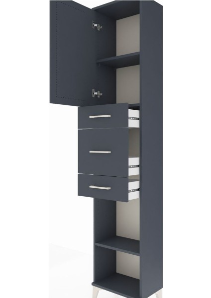 Arges Dolap 3 Raflı 3 Çekmeceli Tek Kapaklı 44X30X221 Antrasit-Antrasit indirimleri