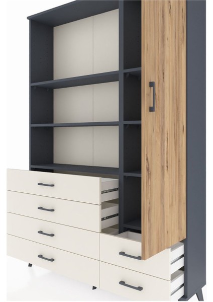Arges Dolap 7 Raflı 6 Çekmeceli Tek Kapaklı 132X30X195 Antrasit-Çam/aytaşı fırsatları