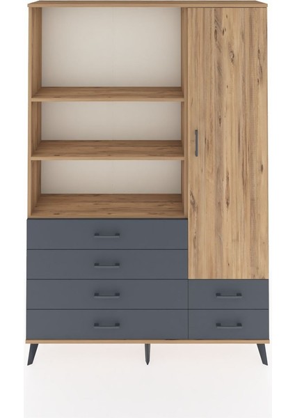 Arges Dolap 7 Raflı 6 Çekmeceli Tek Kapaklı 132X30X195 Çam-Çam/antrasit