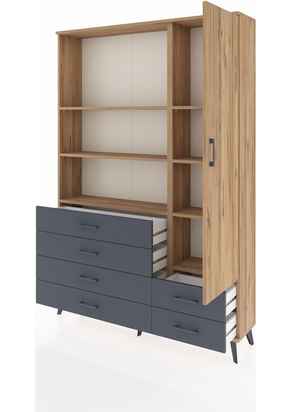 Arges Dolap 7 Raflı 6 Çekmeceli Tek Kapaklı 132X30X195 Çam-Çam/antrasit modelleri