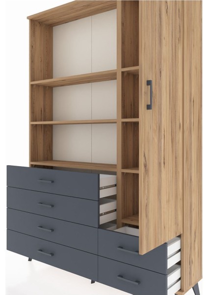 Arges Dolap 7 Raflı 6 Çekmeceli Tek Kapaklı 132X30X195 Çam-Çam/antrasit fırsatları