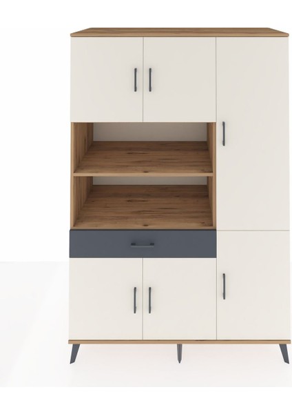 Kronos Dolap 10 Raflı Tek Çekmeceli 6 Kapaklı 132X59X195 Çam-Aytaşı/antrasit