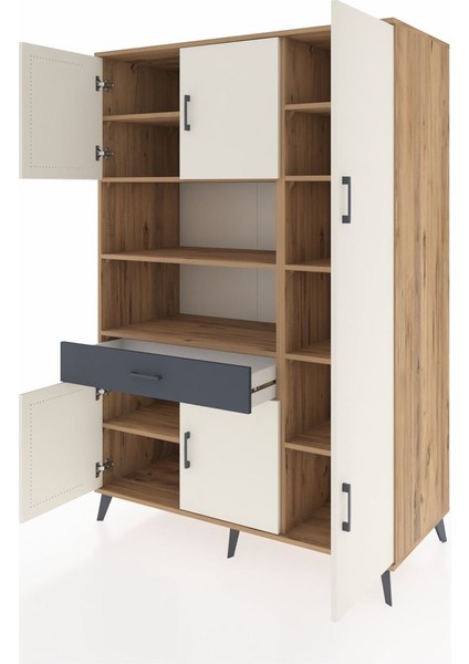 Kronos Dolap 10 Raflı Tek Çekmeceli 6 Kapaklı 132X59X195 Çam-Aytaşı/antrasit modelleri