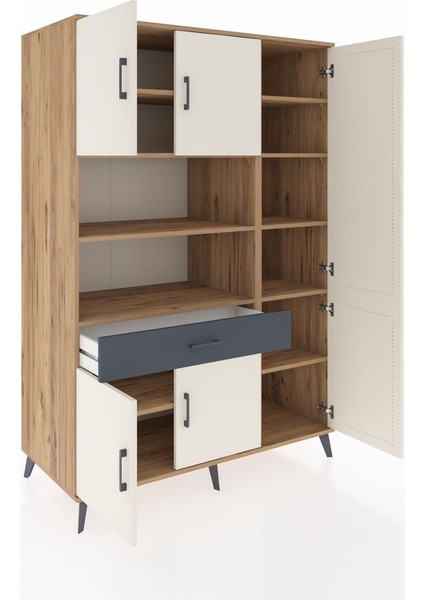 Kronos Dolap 10 Raflı Tek Çekmeceli 6 Kapaklı 132X59X195 Çam-Aytaşı/antrasit indirimleri