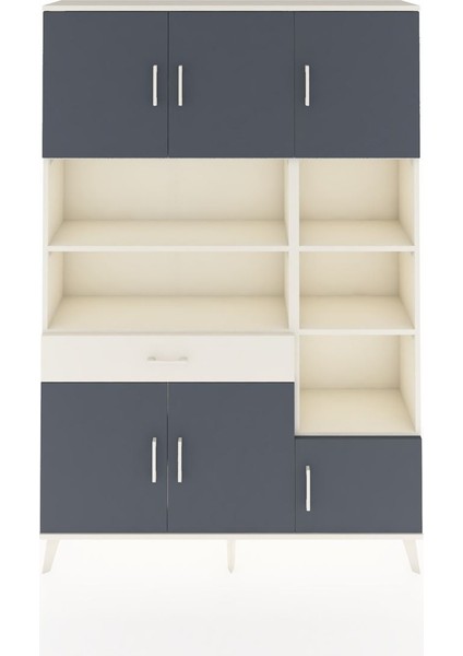 Arges Dolap 10 Raflı Tek Çekmeceli 6 Kapaklı 132X30X195 Aytaşı-Antrasit/aytaşı