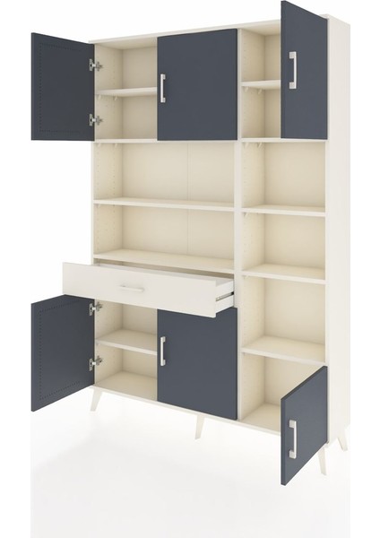 Arges Dolap 10 Raflı Tek Çekmeceli 6 Kapaklı 132X30X195 Aytaşı-Antrasit/aytaşı modelleri