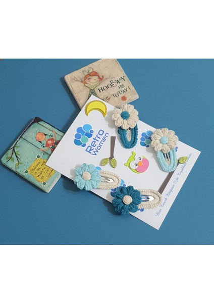 Kız Çocuk Bebek Örgü Yün Tül Fiyonk Doğum Günü Hediye Üçlü Sevimli Çıtçıt Klips Toka Seti