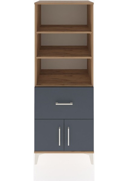 Hyperion Dolap 3 Raflı Tek Çekmeceli 2 Kapaklı 60X44X163 Çam-Antrasit