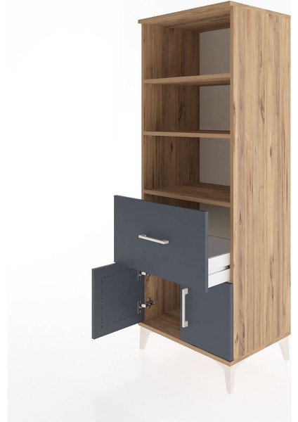 Hyperion Dolap 3 Raflı Tek Çekmeceli 2 Kapaklı 60X44X163 Çam-Antrasit fırsatları