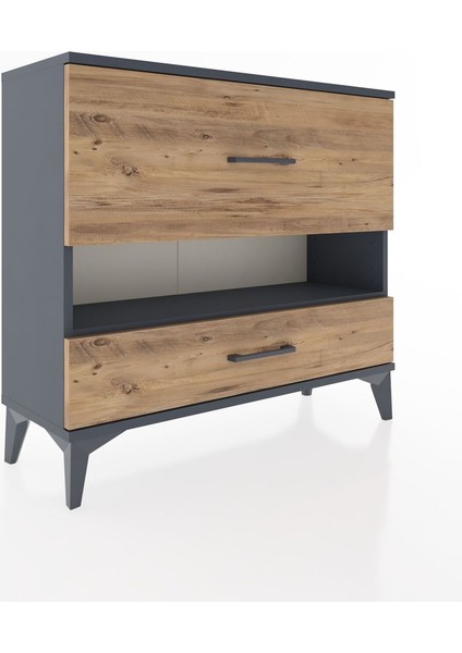 Arges Şifonyer Tek Raflı 2 Çekmeceli 88X30X80 Antrasit-Çam fiyatları