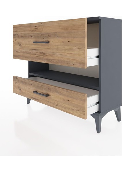 Arges Şifonyer Tek Raflı 2 Çekmeceli 88X30X80 Antrasit-Çam fırsatları