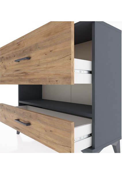 Arges Şifonyer Tek Raflı 2 Çekmeceli 88X30X80 Antrasit-Çam indirimleri