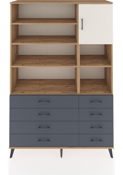 Hyperion Dolap 8 Raflı 8 Çekmeceli Tek Kapaklı 132X44X195 Çam-Aytaşı/antrasit