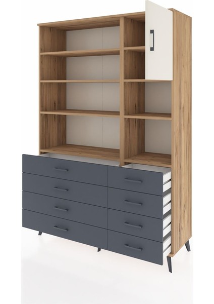 Hyperion Dolap 8 Raflı 8 Çekmeceli Tek Kapaklı 132X44X195 Çam-Aytaşı/antrasit modelleri