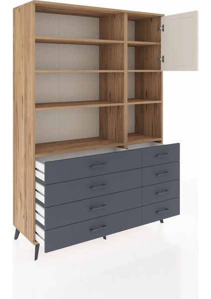 Hyperion Dolap 8 Raflı 8 Çekmeceli Tek Kapaklı 132X44X195 Çam-Aytaşı/antrasit indirimleri