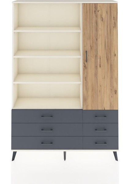Arges Dolap 8 Raflı 6 Çekmeceli Tek Kapaklı 132X30X195 Aytaşı-Çam/antrasit