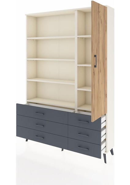 Arges Dolap 8 Raflı 6 Çekmeceli Tek Kapaklı 132X30X195 Aytaşı-Çam/antrasit modelleri