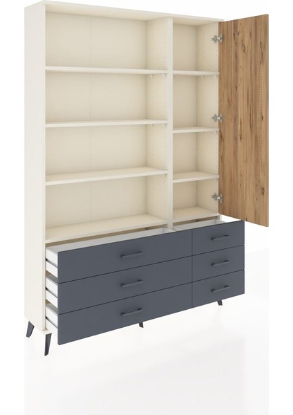 Arges Dolap 8 Raflı 6 Çekmeceli Tek Kapaklı 132X30X195 Aytaşı-Çam/antrasit indirimleri