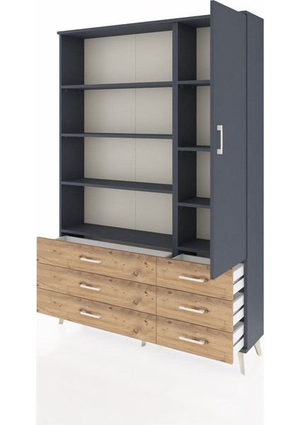 Arges Dolap 8 Raflı 6 Çekmeceli Tek Kapaklı 132X30X195 Antrasit-Antrasit/çam modelleri